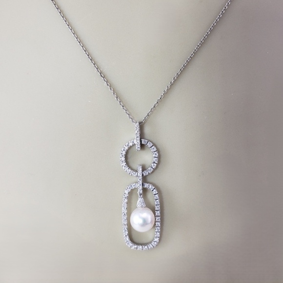 18K White Gold Diamond and Pearl Pendant #20935 - Picture 7 of 7